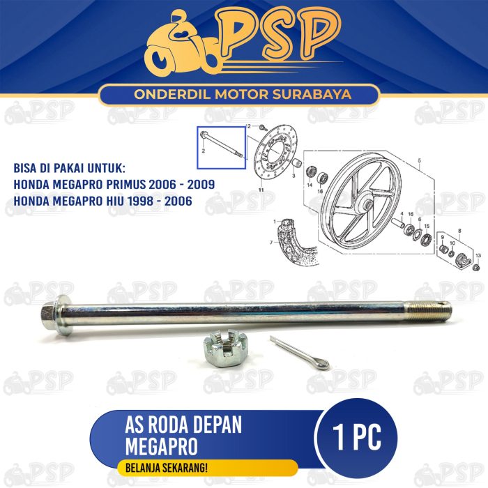As Roda Depan Megapro + Mur – As Fork Tromol Depan Honda Megapro Lama ...